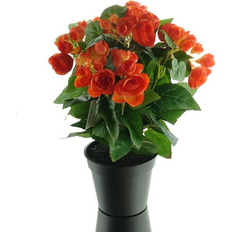 GASPER Elatior-Begonie Orange im schwarzen Topf 38 cm - Kunstblumen