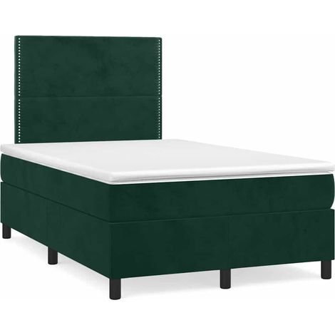 Cama box spring colchón y LED terciopelo verde oscuro 120x190cm
