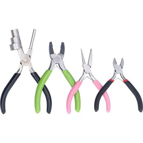 Pinces à bijoux en acier à haute teneur en carbone, 4 pièces, fabrication de bélière diagonale, sertissage manuel, outils d'enroulement (1/5)