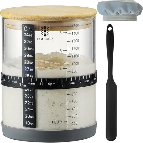 Sauerteig-Starterset, 1500-ml-Glas mit Spatel, Backzubehör (1/5)