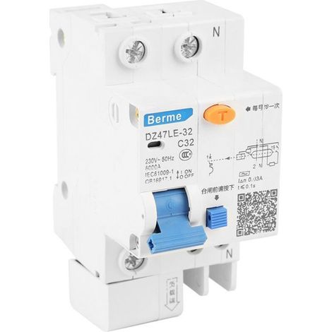 Disjoncteur Différentiel Stable DZ47LE-32 32A 1P + N C32 30mA 230V, Protection Contre Surcharge, Fuite et Court-Circuit Multiple (1/4)