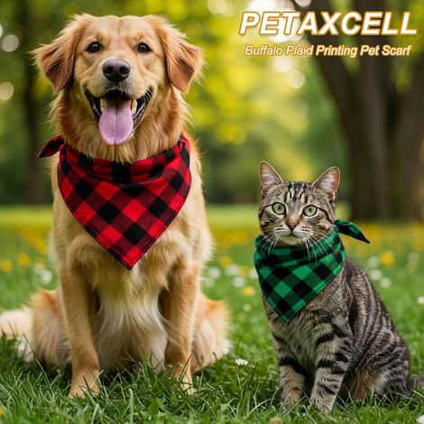 Bandana pour chien - 61 x 43,2 cm - Écharpe pour chat - Imprimé à carreaux - Triangle - Accessoires réglables - Lavables - Bleu marine - Destiné aux animaux de compagnie de petite, moyenne et (1/5)