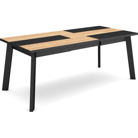 Skraut Home – Table de salle à manger 194x90cm – Pour 10 personnes – Pieds en bois – Style moderne – Chêne et noir – Assemblage facile (1/5)