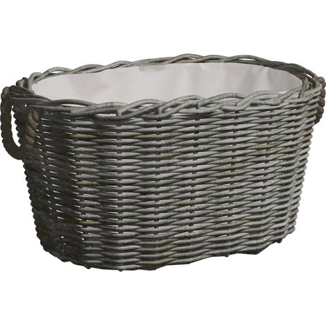 Firewood Basket with Carrying Handles 60x40x28 cm Grey Willow vidaXL
