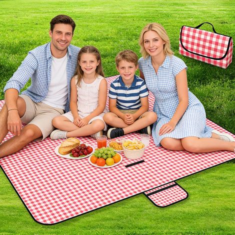 Manta de picnic impermeable, mantel de picnic de 200x200 cm, manta de picnic con estera de picnic con asa (1/5)
