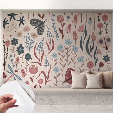 Carta da parati autoadesiva - Fotomurale adesivo - soggiorno moderno - resistente - Fiori e insetti 208x146 cm (1/5)