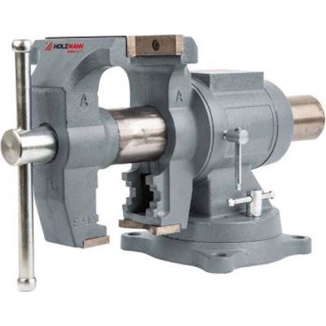 HOLZMANN Étau d’établi avec base tournante - WBS125M - 125 mm - Ouverture 125 mm - Fonte - Enclume intégrée