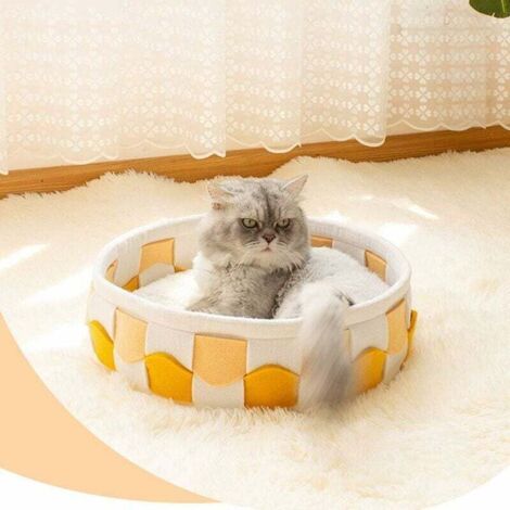 QORVA-Lit de Chat avec Coussin, Lit Doux/Chaud d'animal Familier, Lit de Sommeil de Chat Panier pour Chat, Amovible Niche pour Chat Pliable Coussin pour Chat Chatons Dormant Cat Bed Basket (Jaune)-Fei (1/4)