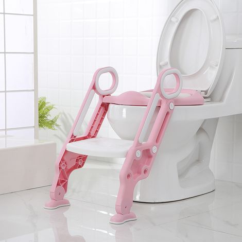 Siège de toilette échelle avec marches WC siège pot entraîneur de bébé enfant (rose+blanc) (1/5)