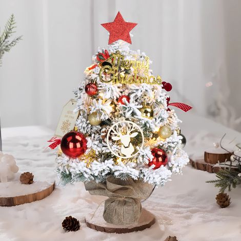 16" Mini-Weihnachtsbaum, beleuchtet, mit Schnee beflockt, batteriebetrieben und Stoffbeutelbasis für die Weihnachtsdekoration zu Hause (1/3)