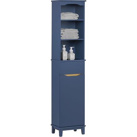 SoBuy BZR112-B Hochschrank Badezimmer Schrank Badschrank schmal Badregal Badezimmerschrank Badezimmermöbel Blau BHT ca. 35x170x30cm (1/5)