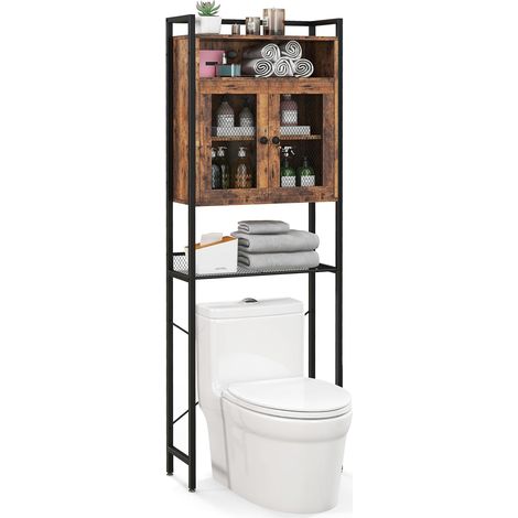 COSTWAY Toilettenschrank freistehend, Badezimmerregal mit Verstellbarer Ablage und Doppeltür, Waschmaschinenregal Toilettenregal multifunktional, WC-Schrank 60 x 24 x 172 cm