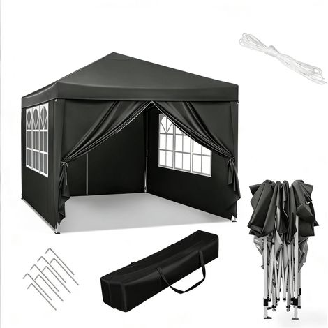 Falt-Pavillon 3 x 3 m, grau, aus Oxford-Gewebe mit Metallgestell (1/4)