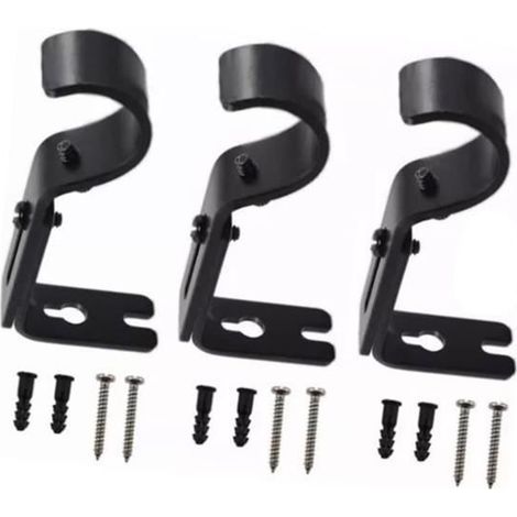 (Noir)Support de tringle à rideau Lot de 3 - Fer durable - Installation facile - Charge élevée (1/4)