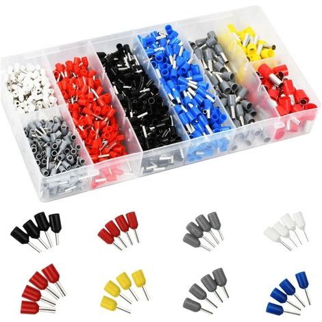 Kit of 1200 crimp electrical terminals – 8 ferrule sizes – Thickened copper with tinned surface – Flame-retardant PVC casing (1/5)