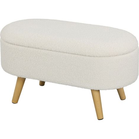Banc de table-Banc avec rangement et couvercle-Tissu blanc-Repose-pieds intégré-Usage couloir salon chambre-82x41x45cm (1/5)