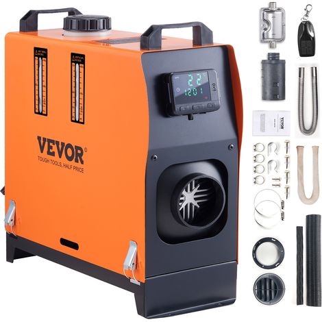 VEVOR Calentador Diesel Portátil Todo en Uno 12 V 5 kW 0,16-0,52 L/h Calentador de Aire Diesel 836°C Ajustable 15-20 m² Mando a Distancia LCD Inteligente Depósito de 5 L para Barco RV Auto Interior