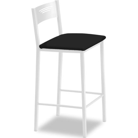 Tabourets de Cuisine Hauts tapissés avec Dossier, Structure Blanche et siège en Similicuir. Couleur de l'assise : Noir. Contenu : 1 unité. Dimensions : 90 cm (Hauteur Totale) (1/5)