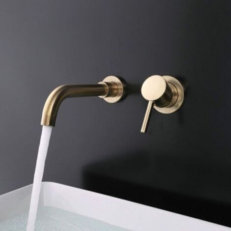 Robinet de Lavabo pour Salle de Bains en Laiton, Montage Mural, Or Brossé, Robinet Salle Bain Mural ,Mitigeur Lavabo ,Inoxydable, Élégant (1/5)