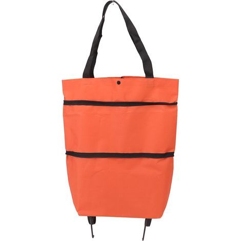 Sac de courses pliable grande capacité avec fermeture éclair, en tissu Oxford et roulettes, idéal pour le camping (orange). (1/5)