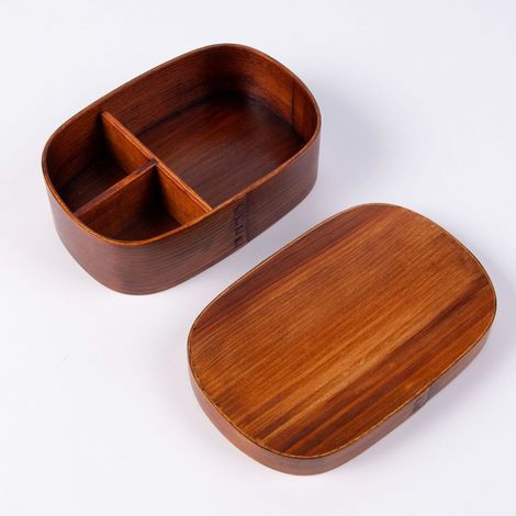 Boîte à lunch Bento vintage en bois naturel - 18,3 12,3 6 cm (1/5)