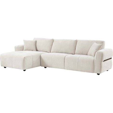 Canapé d'angle gauche en tissu texturé beige GOSALO de Maison Céphy (1/5)