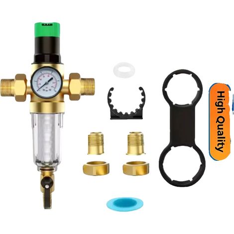 Regolatore di pressione dell'acqua, in acciaio inox, pressione regolabile da 0,1 a 0,8 MPa, precisione di filtrazione 90-120 micron, compatibile con vari tubi flessibili, intervallo di temperatura da (1/5)