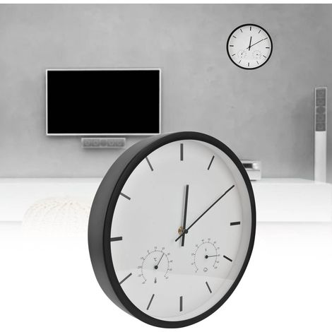 Thermomètre et hygromètre multifonctions de style nordique minimaliste, horloge murale noire. (1/5)