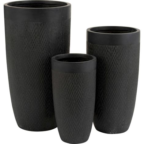 Vase rond haut en argile noir finition artisanale chic - Noir argile mat profond