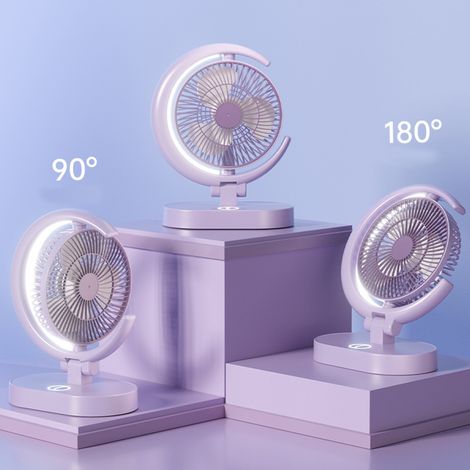 Neuer Tischventilator, leise, per USB aufladbar, tragbar, mit Beleuchtung, kreativer Mini-Ventilator, romantisches Lila. (1/5)