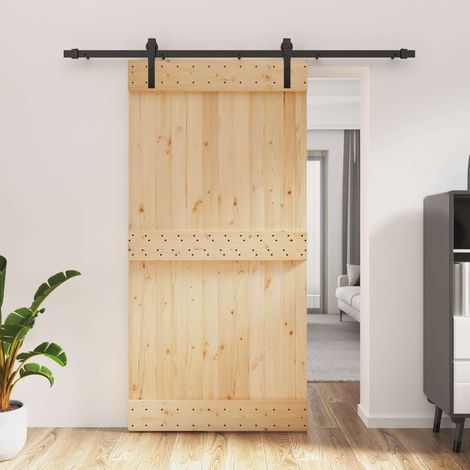 Teenpull – Schiebetür Natürlich und Schwarz 100 x 210 cm Massivkiefer (1/5)