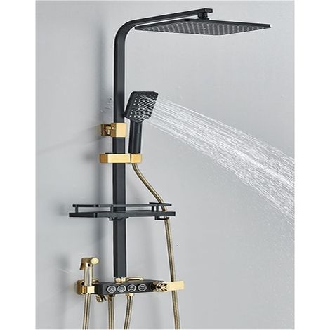 Ensemble de douche mitigeur thermostatique intelli Ensemble de robinet de douche thermostatique LCD gris noir affichage de la température robinet de baignoire pluie avec étagère de salle de bain élect