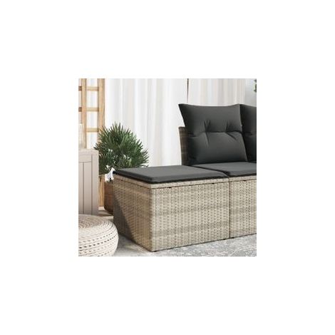 Tabouret de jardin coussin gris clair 55x55x37 résine tressée (1/5)