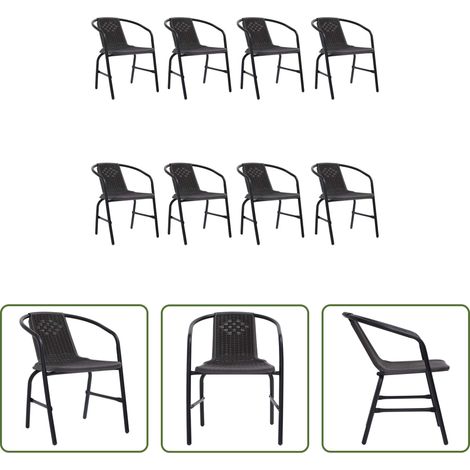 Rotin - Chaises de jardin lot de 8 Rotin plastique et acier 110 kg (1/5)