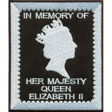 Aufnäher zum Gedenken an Ihre Majestät Königin Elizabeth II. – Selbstklebende Rückseite – Gestickter Aufnäher/Abzeichen/Emblem
