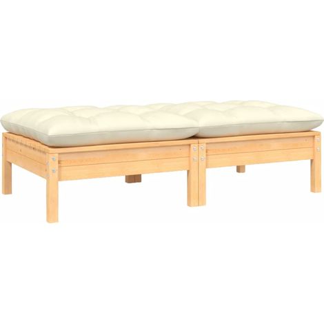 FIMEI Canapé 2 places de jardin et coussins crème Bois de pin solide (1/5)