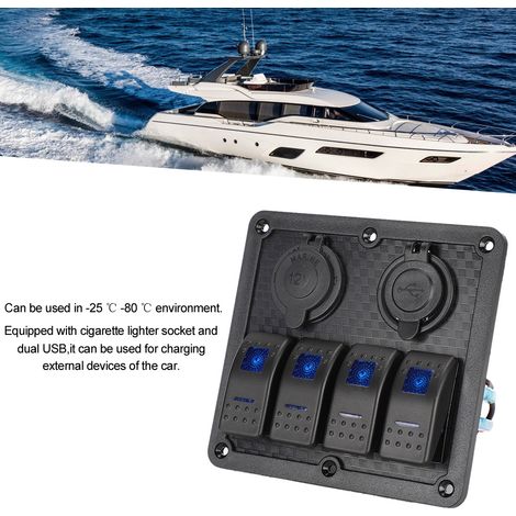 Panneau de commande étanche marin 12 V/24 V à 4 positions + prise allume-cigare + double port USB (1/5)