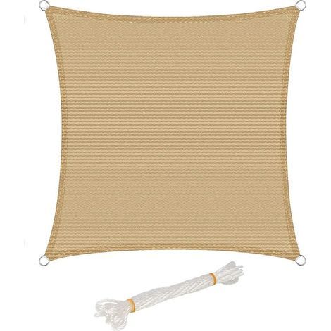 Voile d'ombrage carrée, 2x2 mètres, beige, en PEHD, offre une protection solaire et une protection UV, adaptée aux jardins et terrasses. (1/5)