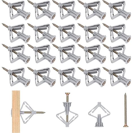 Assortiment de 120 chevilles et vis pour plaques de plâtre (60 chevilles pour cloisons creuses et 60 vis autoperceuses pour béton). (1/5)
