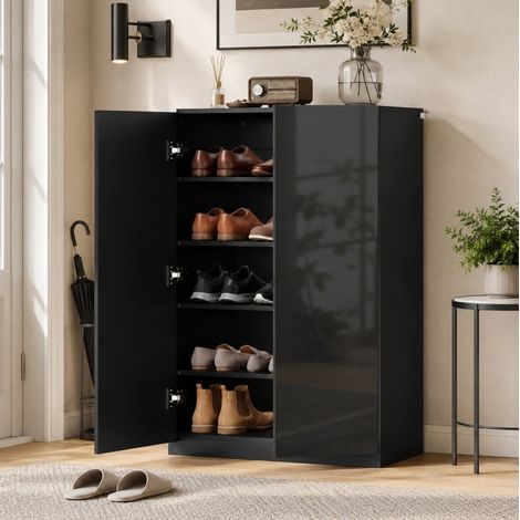 Zapatero 72/34,5/103 cm negro brillante con 5 niveles y estantes ajustables (1/5)