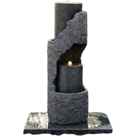 Gartenbrunnen mit LED Beleuchtung Wasserpumpe Kunststein Optik für Garten Terrasse Balkon Eingangsbereich Zimmerbrunnen Wasserspiel Zierbecken grau 40x30x78 cm natürliche Steinoptik elegantes Design e (1/5)