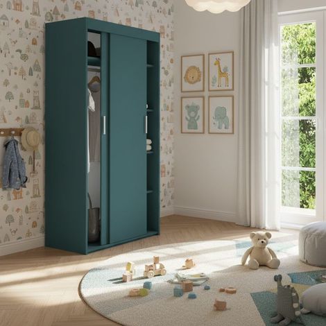 Armadio con ante scorrevoli e divisorio - Organizzazione perfetta per la tua cameretta - Verde Petrolio