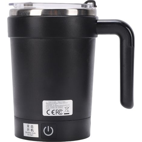 Mug magnétique automatique en acier inoxydable, rechargeable par USB, capacité 380 ml, avec paille, noir. (1/5)
