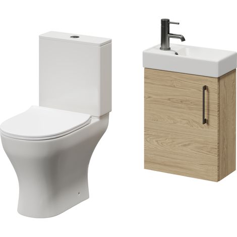 Napoli Cube Light Oak 400mm Single Door Wall Mounted Vanity Unit and Jubilee Toilet Suite with Align Basin - 400mm - Gunmetal Grey 160mm Handle