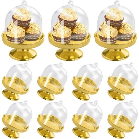 12-teiliges Mini-Kuchenständer-Set mit transparenten Deckeln, ideal für Tischdekoration, Geburtstage und Babypartys. (1/5)