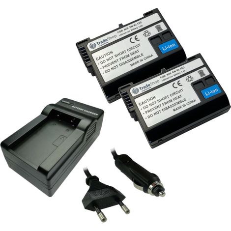 Trade-Shop 3in1 Set: 2x Li-Ion Akku 2400mAh + Ladegerät kompatibel mit Nikon D500 D600 D610 D750 D850 D7000 D7100 D7200 D7500 D800 D800E D810 D810A (1/4)