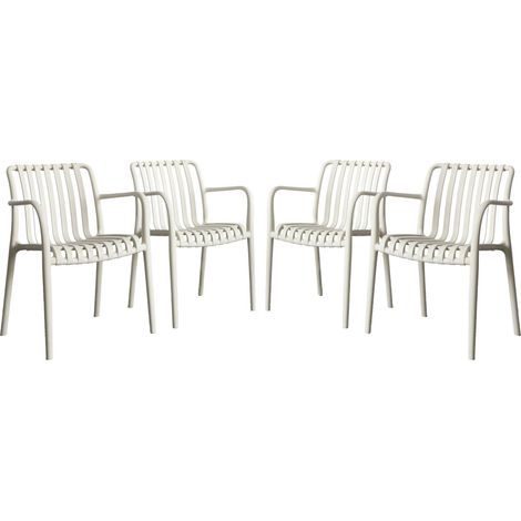 Lot de 4 fauteuils de jardin en plastique beige. empilables. design linéaire (1/5)