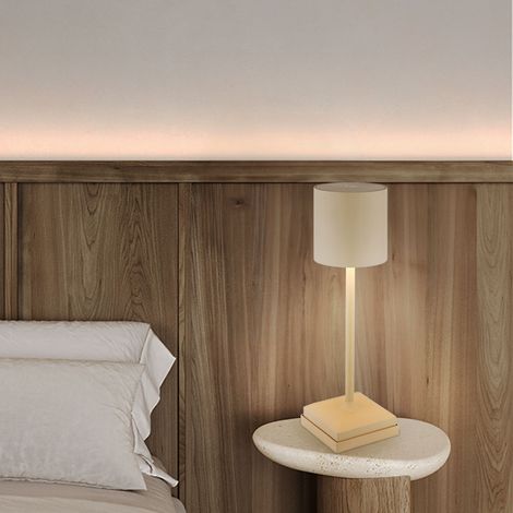 Tischleuchte Tischlampe Nachttischlampe sand Touchdimmer Akku LED H 32 cm