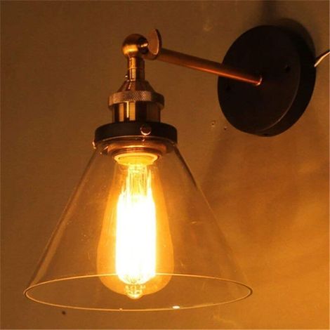 Lot de 2 appliques murales industrielles vintage – Style rétro verre transparent – Douille E27 – Idéales pour cave voûtée, couloir de service ou arrière-cuisine (1/4)