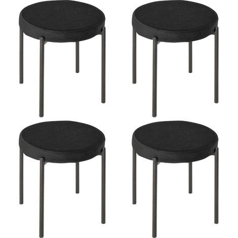 Pack de 4 taburetes apilables con asiento acolchado negro y patas de metal (1/5)